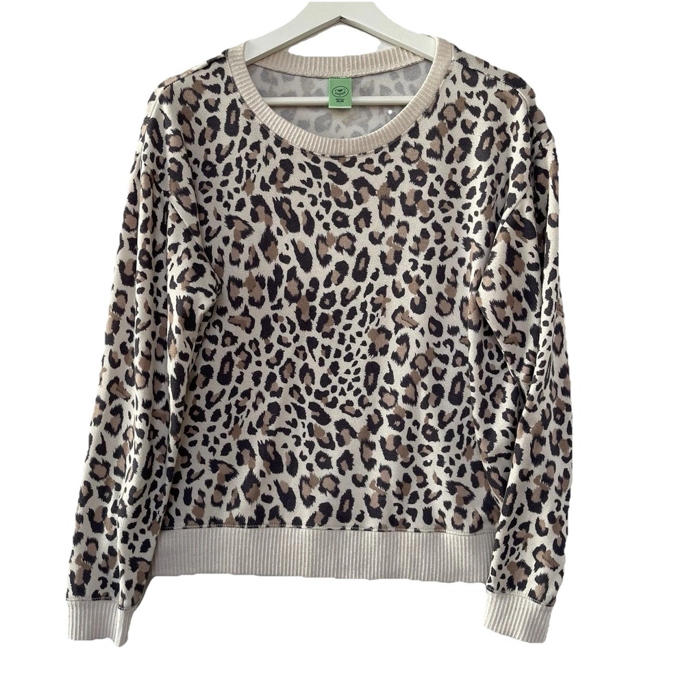 Honeydew Women Sweater Size Medium Leopard Print Pajama Lounge Top Ribbed Cuffs